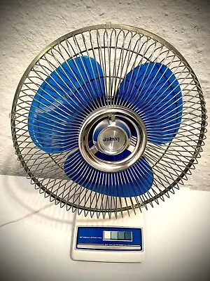 Vintage Galaxy 12  Translucent Blue Blades 3 Speed Oscillating Fan Model TESTED • $42