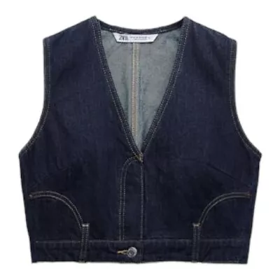 Zara TRF Denim Crop Vest Dark Wash Women’s Sz Small • $25