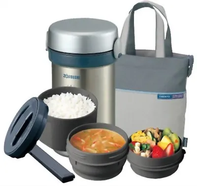 Zojirushi Lunch Box M Size Thermos Stainless Bento Bottle SL-NC09-ST Brand New • £50.65