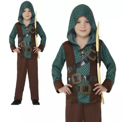 Forest Archer Boys Fancy Dress Robin Hood Medieval Book Day Kids Costume Deluxe • $63.89