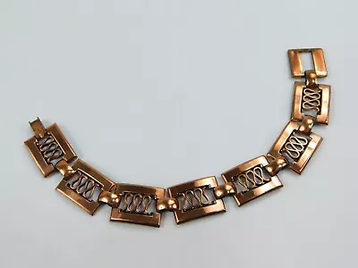 Vintage Renoir Signed Openwork Rectangle Link Solid Copper Bracelet 7.5  Long • $34.99