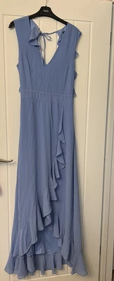£7 • Buy TFNC London Dress Baby Blue 12 Ruffles Cut Out Back Detailed High-low Long Dress