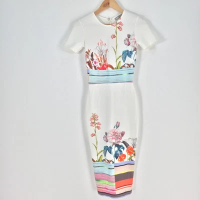 $24.95 • Buy Asos Womens Dress Size 6 Pencil Midi White Floral Short Sleeve Round Neck 044220
