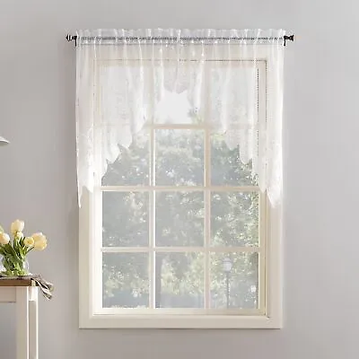 No. 918 Joy Macrame Lace Trim Kitchen Curtain Swag Pair 60  X 38  White • $25.47
