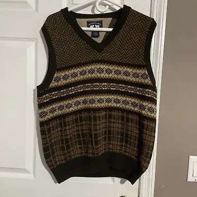 Woods & Gray Sweater Vest Mens L Cotton Golf  V Neck Fair Isle Multicolor VTG • $34.99