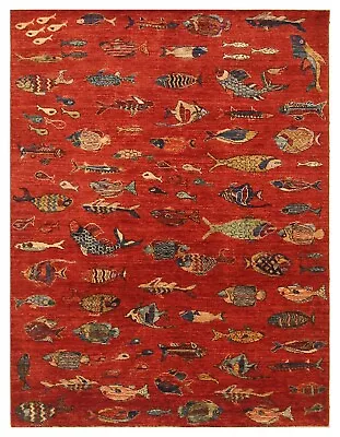 5 X 7 Ft Red Fish Gabbeh Afghan Hand Knotted Wool Tribal Area Rug • $799