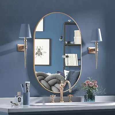 Oval Mirror 20 ×30  Oval Bathroom Mirror Metal Frame Mirror Hang Horizontally • $55.88
