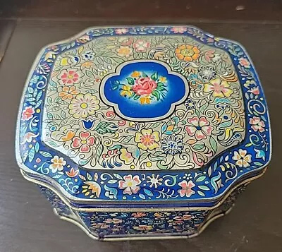 Floral Mosaic Candy Tin Hinged Vtg Tom Fillery Empty Made In England READ  • $14.98