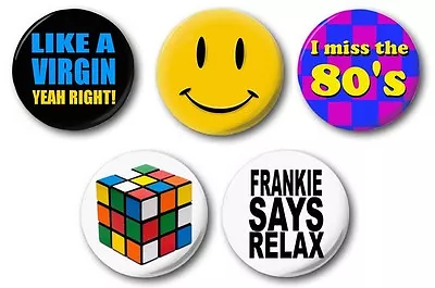 80's THEME 5 SET -  5 X 25mm 1  Button Badge - Novelty Cute Retro Disco Party • £2.69