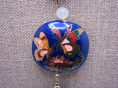 Vintage Cloisonne Butterflies & Lotus Pendant Tassel Necklace • $5.36