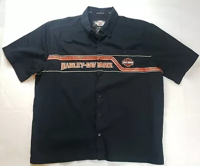Harley Davidson Black Shop Shirt Button Front Embroidered Short Sleeve HD XL  • $49