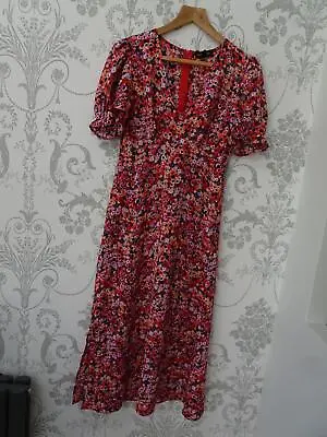 QED LONDON Ladies Multi Floral Midi Length Dress UK 10 EXCELLENT COND • £10.99