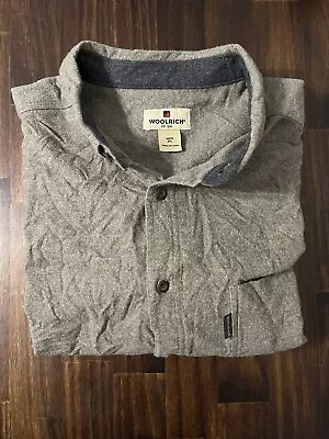 Woolrich Shirt Large Men's XXL Brown Grey Chamois Brushed Cotton Shale Heather • $14