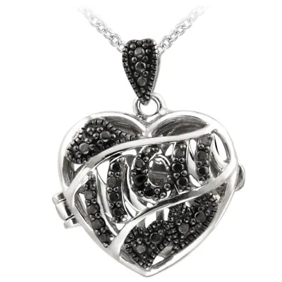 Silver-Tone Black Diamond Accent MOM  Heart Locket Necklace 18  • $18.40