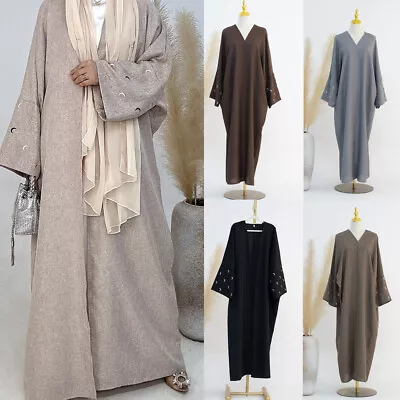 Muslim Maxi Dress Women Open Abaya Kaftan Embroidery Cardigan Kimono Dubai Robe • $65.84