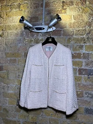 Chanel Pearl Boucle 4 Pocket Jacket Coat FR38 1999 Spring 99P Pink Tweed Barbie • £2288
