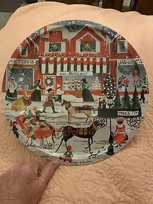 Vtg Christmas Metal Tray 13” B. Downtain Hong Kong City Scene • $11.90