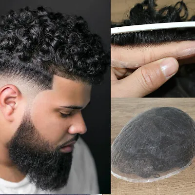 20mm Curly Men Toupee Swiss Full Lace Base Male Hair Prothesis 100% Human Hair • $159.98