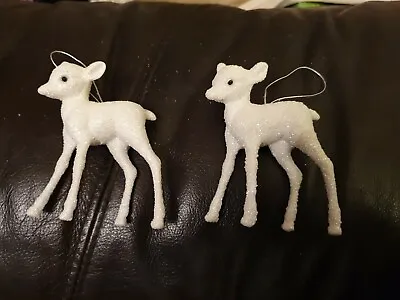 Christmas Flocked Glitter White Babycham Deers Figurines  • £10