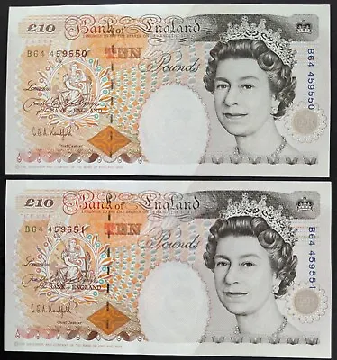 2 X Sequential Uncirculated G.E.Kentfield April  1992 Ten Pounds Notes B366 • £32