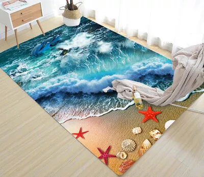 Sea Waves Beach 3D Custom Rugs Doormat Floor Mat Large Carpet Living Room Gift • £23.54