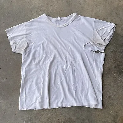Vtg 50s Hanes Reinforced Neck White Blank Tshirt XL All Cotton  • $51.96