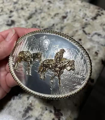 Montana Silversmiths Men's Etched Mountains Pack Horse And Rider Western Belt • $120