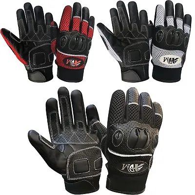 Prime Leather Motorbike Summer Motorcycle Racing Biker Knucle Protection Gloves • £14.99