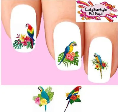 Waterslide Bird Nail Decals Set Of 20 - Tropical Parrot & Flowers Assorted • $2