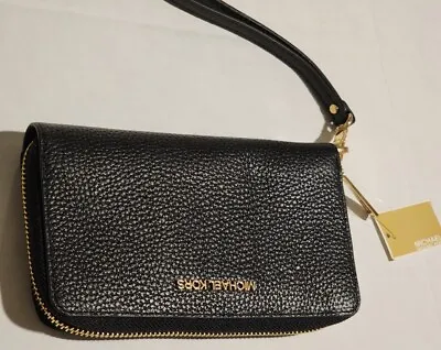 Michael Kors Jet Set Travel Large Flat Zip MF Phone Case Wristlet Wallet Black • $45.99