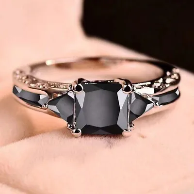 Women Silver Plated Rings Jewelry Black Retro Elegant Gift Size 5-11 Simulated@ • $3.42