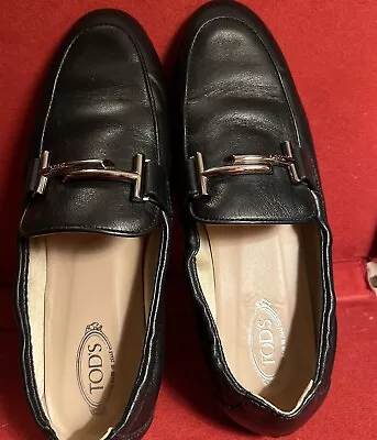 Tod's Black Leather  Hardware Elasticized Back Loafers Sz 37 • $45