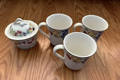 Villeroy & Boch Melina 3 Tall Cups Mugs Sugar Bowl W/Lid Perfect Condition • $29