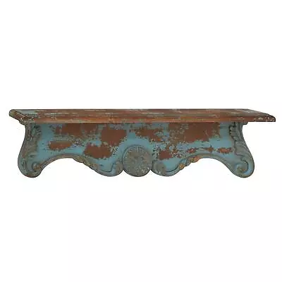 Zimlay Rustic Fir Wood Ornate Turquoise Wall Shelf 18156 • $69.64