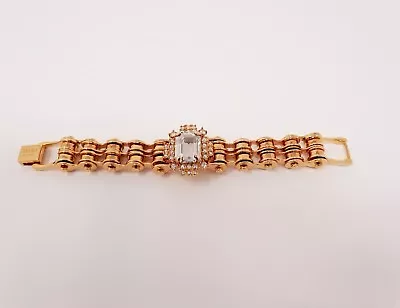 MAWI LONDON Gold Tone Double Link Bike Chain Bracelet With Crystal • $224.10