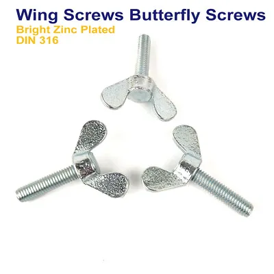 M6 - 6mm BUTTERFLY WING BOLTS NUTS THUMB SCREWS BRIGHT ZINC PLATED - DIN 316 • £2.39