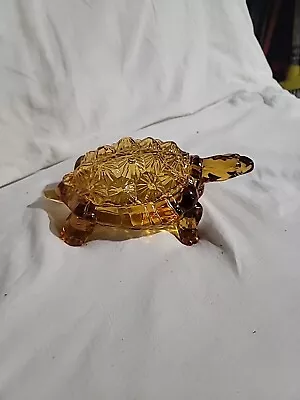 Vintage Large Amber Glass Turtle Knobby Back Covered Candy Dish 10  • $89.69