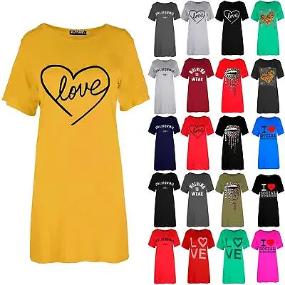 Womens Ladies Oversized Baggy Love Heart Valentines T-Shirt Tunic Mini Dresses • £3.49