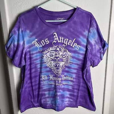 Ed Hardy Tattoo Shirt Women’s Size 2X Purple Tie Dye Los Angeles Short Sleeve • $15