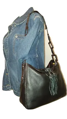 $22.74 • Buy MAXX New York Purse Black Leather Magnetic Closure W/Tassels Shoulder Handbag
