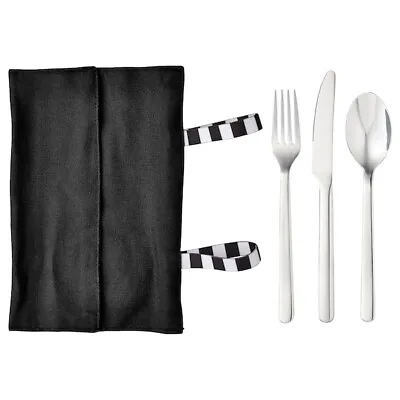 Ikea FINSKUREN Travel Cutlery With Case Stainless Steel/Black • £12.95