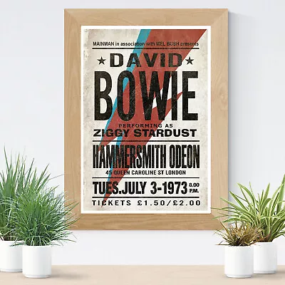 Replica David Bowie Ziggy Stardust Hammersmith A4 Concert Poster Wall Art • £5.99