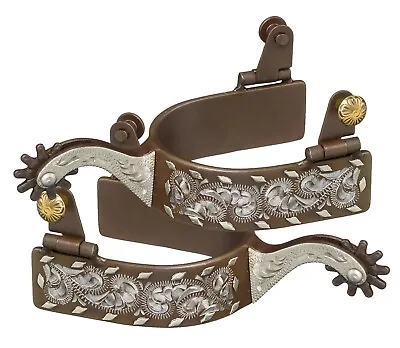 Western Spurs - Brown Iron And Floral Silver Buckstitching Overlay • $66.77