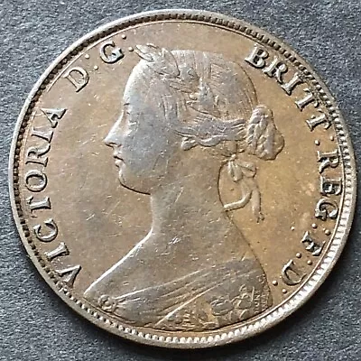 1861 HALFPENNY - TOOTH ERROR - BRONZE 1/2d COIN - QUEEN VICTORIA - BUN HEAD • £35