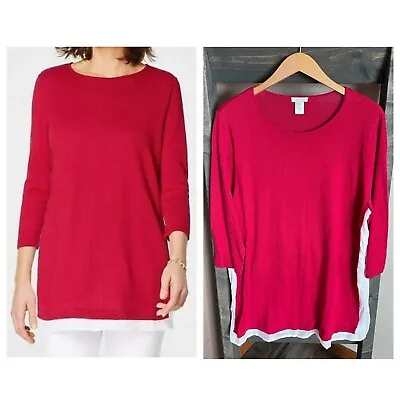 J Jill LINEN Blend Thin Knit Sweater Tunic Top Lagenlook Red Womens Size L Large • $34.99