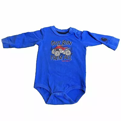 Carhartt Boys 9M One Piece Quad 4 Wheeler Out Run Them All Blue Long Sleeve Brap • $5.99