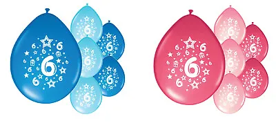 £2.15 • Buy 10 X 6th BIRTHDAY PARTY BALLOONS PINK MIX / BLUE MIX GIRL / BOY DECORATIONS (PA)