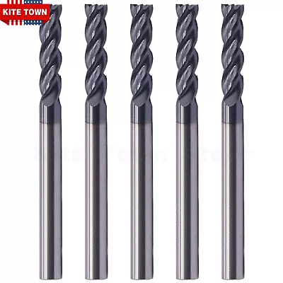 5Pcs 4-Flute 1/8  X 1/2  X 1-1/2  Solid Carbide End Mills AlTiN Coated CNC Bit • $17.99