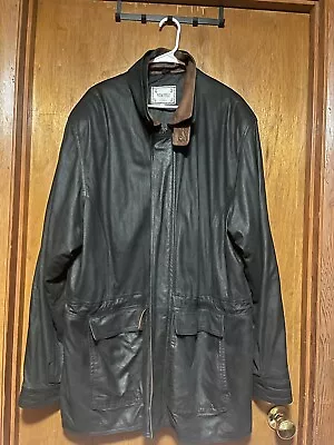 Vintage Italian Vera Pelle Black Brown Coat Size 56. (XL) • $25