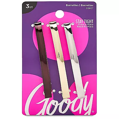 Goody Metal Hair Barrettes Clips - 3 Count Assorted Colors - Slideproof And Lock • $6.57